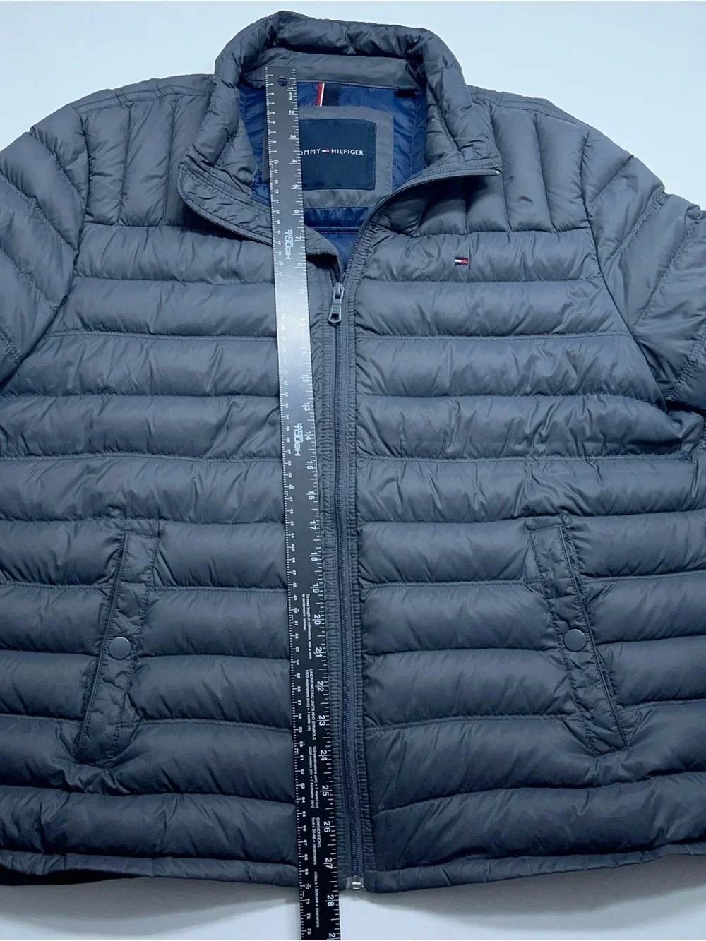 Tommy Hilfiger Down Puffer Jacket Mens Size XL Gray Lightweight Packable